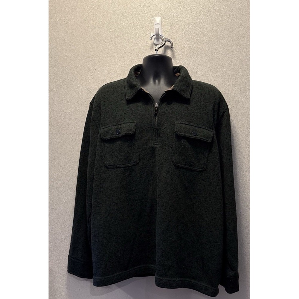 Lands End Shacket Mens 2XL‎ Green Corduroy  Lined Collar Long Sleeve Quarter Zip